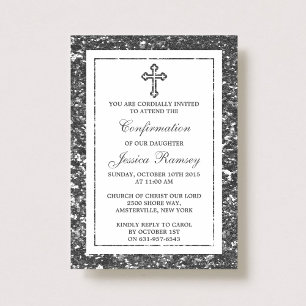Silver Glitter Cross Heilige Communie / Bevestigin Kaart