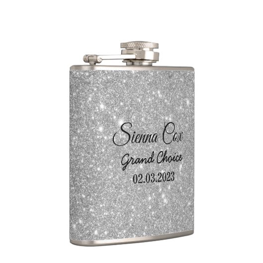 Silver Glitter Custom Name Heupfles (Rechts)