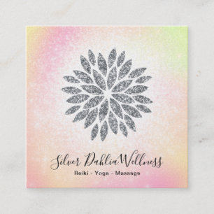 ~ Silver Glitter Dahlia Pastel Rainbow AP2 Vierkante Visitekaartje