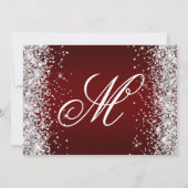 Silver Glitter Dark Red Gradient Fancy Monogram Kaart (Achterkant)