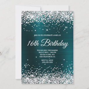 Silver Glitter Dark Turquoise Ombre Folie Monogram Kaart