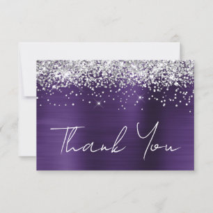 Silver Glitter Dark Violet Paarse 21e Verjaardag Bedankkaart