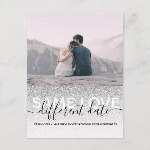 Silver Glitter Dezelfde Liefde Verschillende Datum Aankondigingskaart
