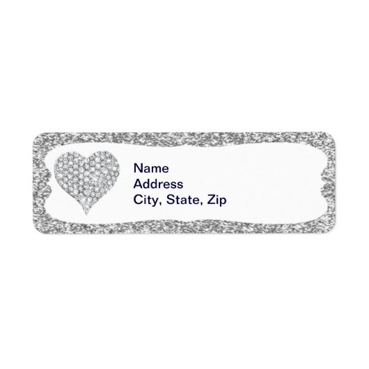 Silver Glitter Diamond Heart Adresetiketten Etiket (Voorkant)
