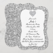Silver Glitter Diamond Heart Bachelorette Party Kaart (Voorkant / Achterkant)