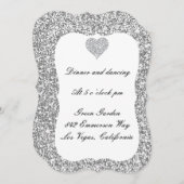 Silver Glitter Diamond Heart Reception Kaart (Voorkant / Achterkant)
