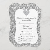 Silver Glitter Diamond Heart Response Kaart (Voorkant / Achterkant)