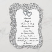 Silver Glitter Diamond Hearts Bachelorette Party Kaart (Voorkant / Achterkant)