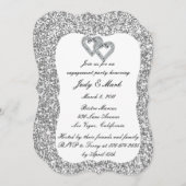 Silver Glitter Diamond Hearts Engagement Party Kaart (Voorkant / Achterkant)