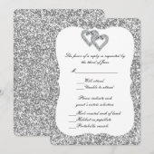 Silver Glitter Diamond Hearts Response Kaart (Voorkant / Achterkant)