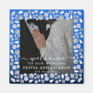 Silver Glitter Diamond Hearts Wedding Magneet