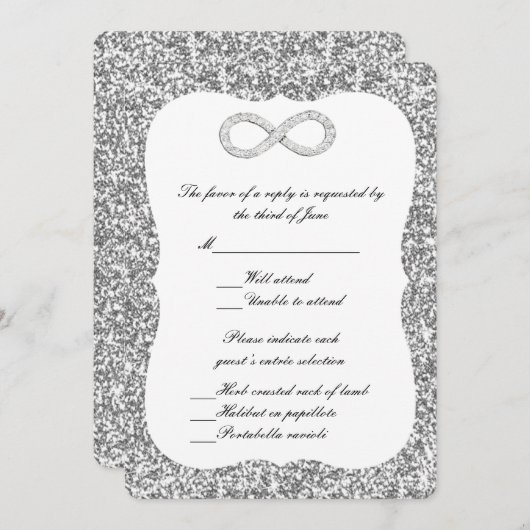 Silver Glitter Diamond Infinity Response Kaart (Voorkant / Achterkant)