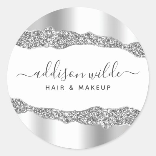 Silver Glitter Diamonds Glam Business Ronde Sticker (Voorkant)