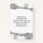 Silver Glitter Diamonds Glam Elegant ID Badge (Achterkant)