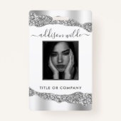 Silver Glitter Diamonds Glam Elegant ID Badge (Voorkant)