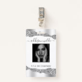 Silver Glitter Diamonds Glam Elegant ID Badge (Voorkant met clip)