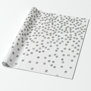 Silver Glitter Diamonds Stip Confetti White Cadeaupapier