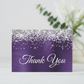 Silver Glitter Donker Violet Paars 50th Birthday Bedankkaart (Staand voorkant)
