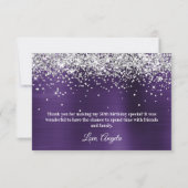 Silver Glitter Donker Violet Paars 50th Birthday Bedankkaart (Achterkant)