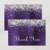 Silver Glitter Donker Violet Paarse 70e Verjaardag Bedankkaart (Voorkant / Achterkant)