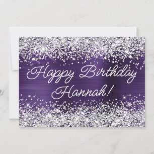 Silver Glitter Donkere Violet Folie Happy Birthday Kaart