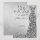 Silver Glitter Dress 30 & geweldige 30th Birthday Kaart (Voorkant / Achterkant)