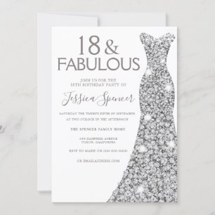 Silver Glitter Dress Girls 18e verjaardag Kaart