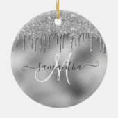 SIlver Glitter Drift Handgeschreven scriptnaam Keramisch Ornament (Achterkant)