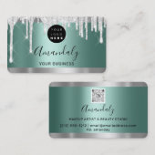 Silver Glitter Drift Lijst Qr Code Blauwgroen Groe Visitekaartje (Voorkant / Achterkant)