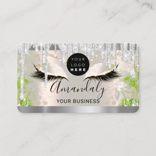 Silver Glitter Drift Lijst Qr Code Logo Lashes Visitekaartje (Voorkant)
