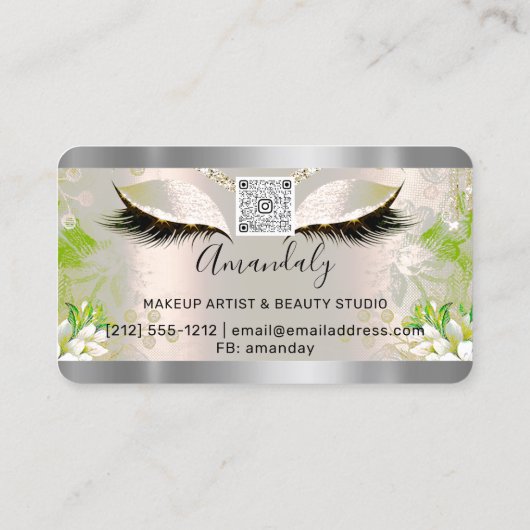 Silver Glitter Drift Lijst Qr Code Logo Lashes Visitekaartje (Achterkant)
