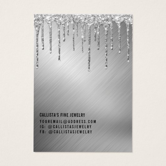 Silver Glitter Drift Logo Ketting Display Visitekaartje (Achterkant)