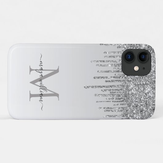 Silver Glitter Drift Persoonlijke Monogram Naam Case-Mate iPhone Case (Achterkant (horizontaal))