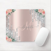 Silver Glitter Drift Roos Gold Floral Monogram Muismat (Met muis)