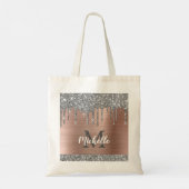Silver Glitter Drift Roos Gold Metal Monogram Tote Bag (Achterkant)