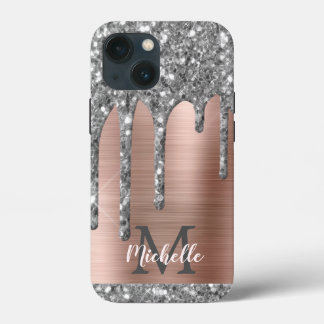 Silver Glitter Drift Roos Gold Metallic Monogram C iPhone 13 Mini Hoesje