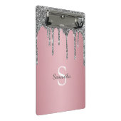 Silver Glitter Drift Roos Gold Pink Monogram Naam Mini Klembord (Schuin)