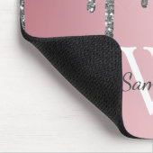 Silver Glitter Drift Roos Gold Pink Monogram Naam Muismat (Hoek)