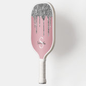 Silver Glitter Drift Roos Gold Pink Monogram Naam Pickleball Paddle (Links)