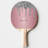 Silver Glitter Drift Roos Gold Pink Monogram Naam Tafeltennisbatje (Achterkant)