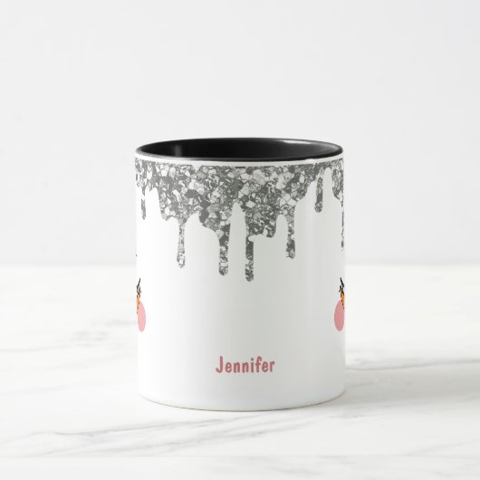 Silver Glitter Drift Snowman Face Holiday Mok (Midden)