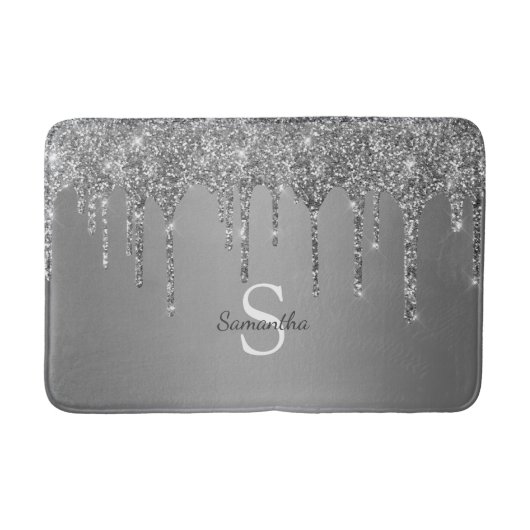 Silver Glitter Drift Sparkle Monogram Naam Badmat (Voorkant)