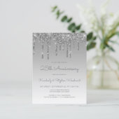 Silver Glitter Drip 25th Anniversary Invitation Briefkaart (Staand voorkant)