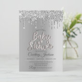 Silver Glitter Drip Baby shower Kaart (Staand voorkant)