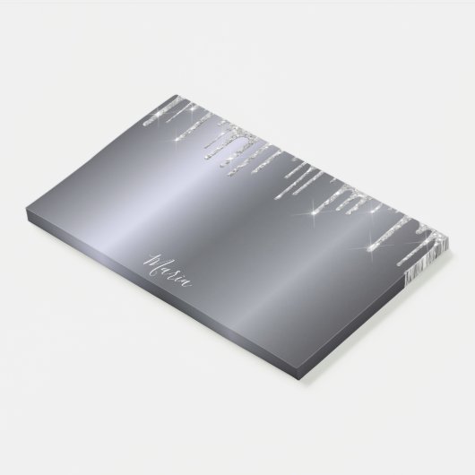 Silver glitter drip naam script post-it® notes (Schuin)