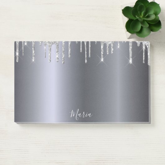 Silver glitter drip naam script post-it® notes (Kantoor)