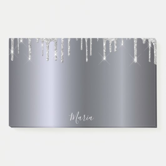 Silver glitter drip naam script post-it® notes (Voorkant)