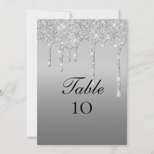 Silver Glitter Drip Trouwtafel Aantal Kaarten (Voorkant)