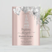 Silver Glitter Drips Ballonnen Champagne Glas Kaart (Staand voorkant)