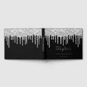 Silver Glitter Drips Black 16e verjaardag Gastenboek
